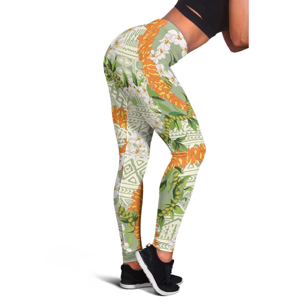 Aloha Festive Hawaii Leggings Mokihana - Maile Leis in Muted Summer - Polynesian Pride