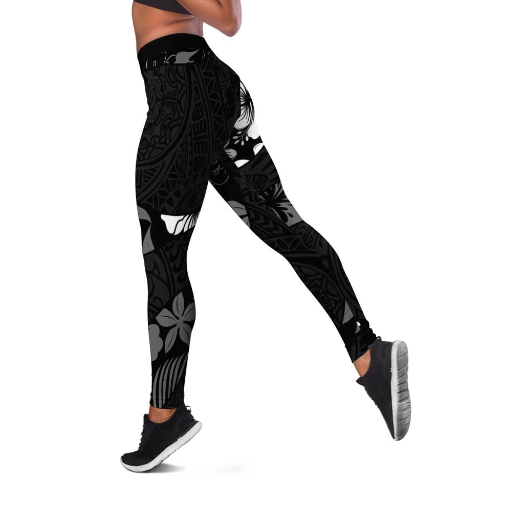 Aloha Hawaii Floral Tapa Leggings Patchwork Charcoal - Polynesian Pride