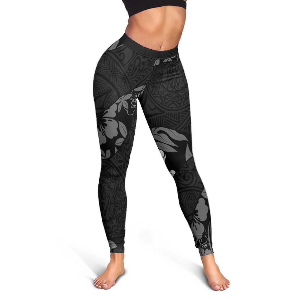 Aloha Hawaii Floral Tapa Leggings Patchwork Charcoal - Polynesian Pride