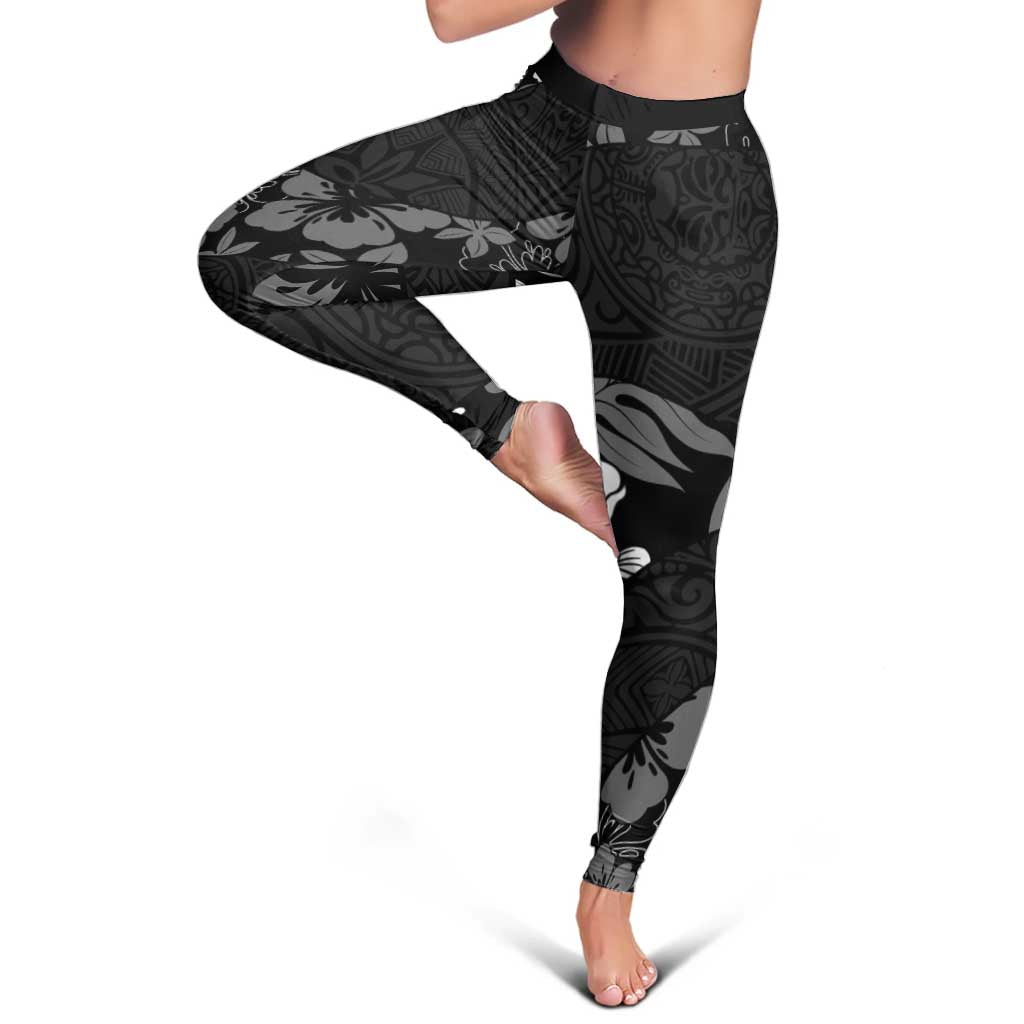Aloha Hawaii Floral Tapa Leggings Patchwork Charcoal - Polynesian Pride