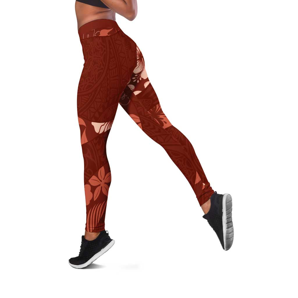 Aloha Hawaii Floral Tapa Leggings Patchwork Crimson - Polynesian Pride
