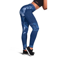 Aloha Hawaii Floral Tapa Leggings Patchwork Navy - Polynesian Pride
