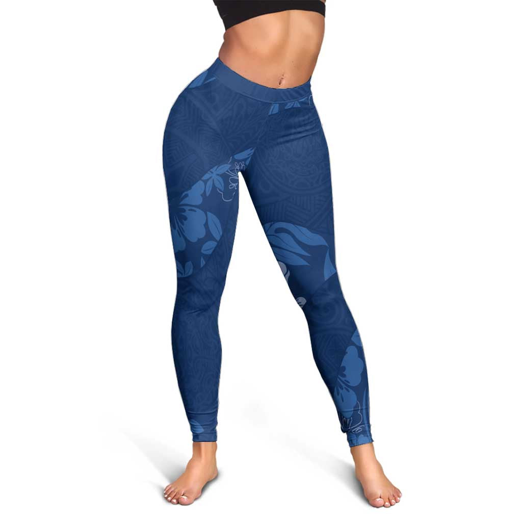 Aloha Hawaii Floral Tapa Leggings Patchwork Navy - Polynesian Pride