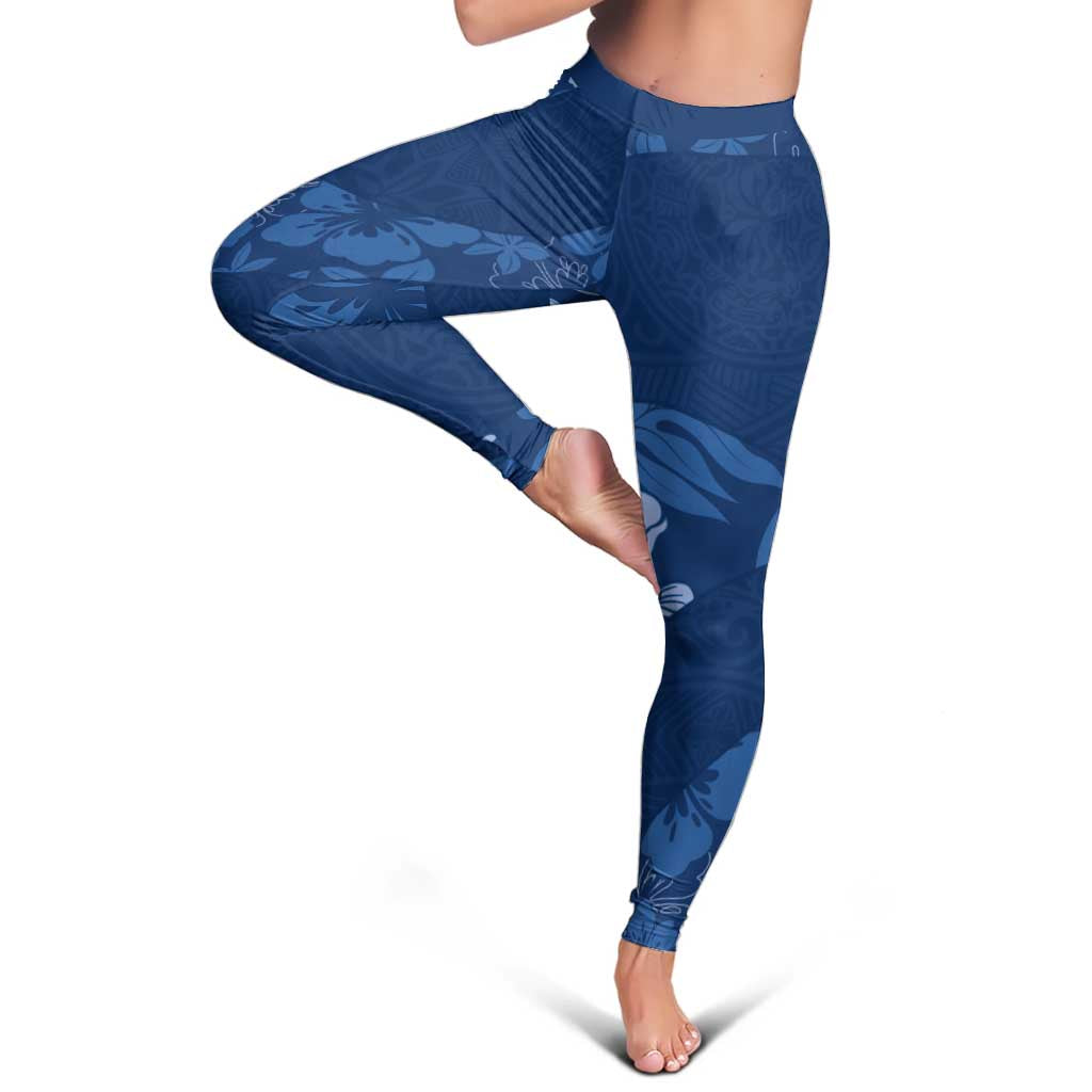 Aloha Hawaii Floral Tapa Leggings Patchwork Navy - Polynesian Pride