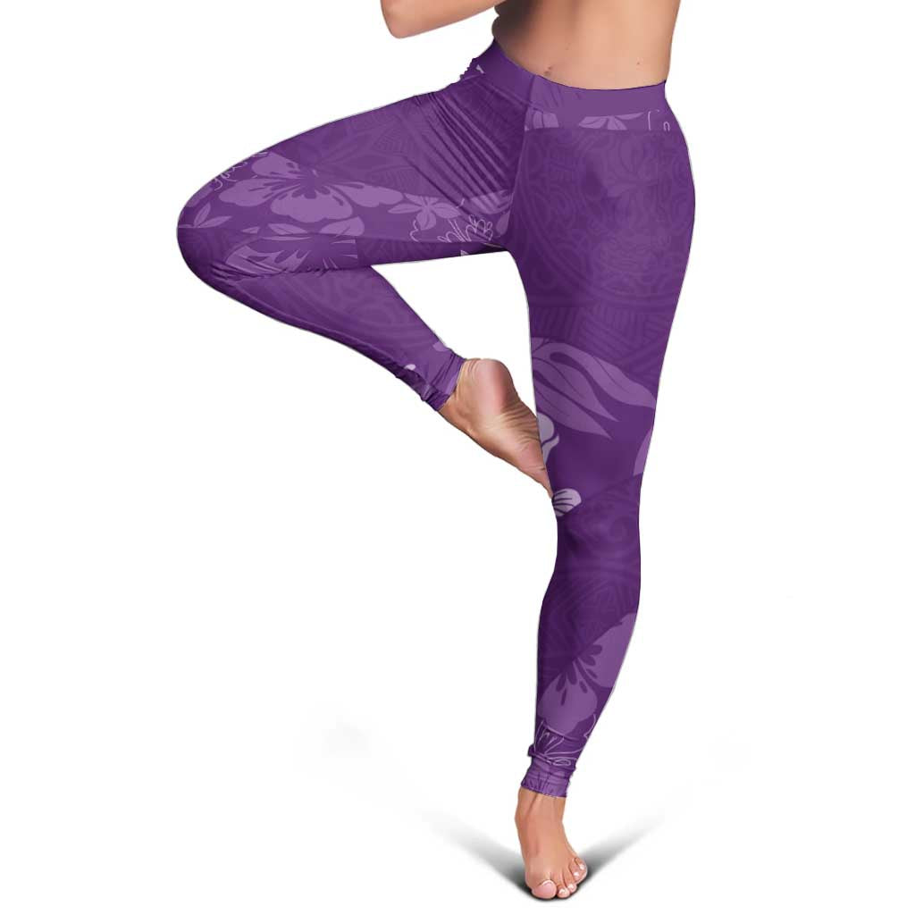Aloha Hawaii Floral Tapa Leggings Patchwork Violet - Polynesian Pride
