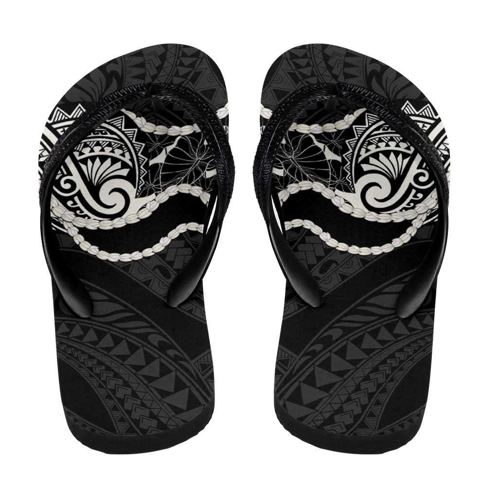 Aloha Hawaii Kalo Pikake Lei Flip Flops Chest Tattoo Black Hawaiian Pattern