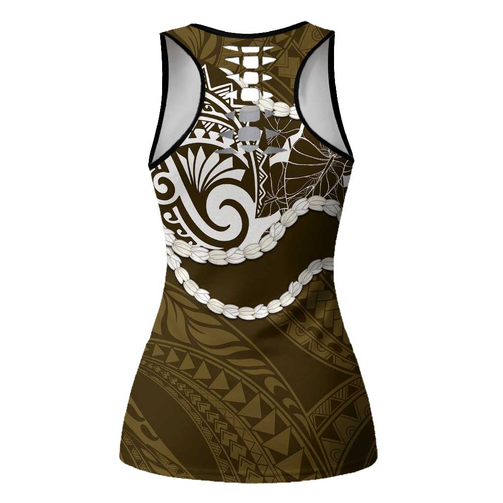 Aloha Hawaii Kalo Pikake Lei Hollow Tank Top Chest Tattoo Gold Hawaiian Pattern