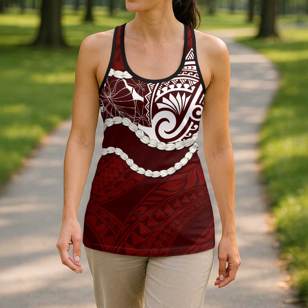 Aloha Hawaii Kalo Pikake Lei Hollow Tank Top Chest Tattoo Oxblood Hawaiian Pattern