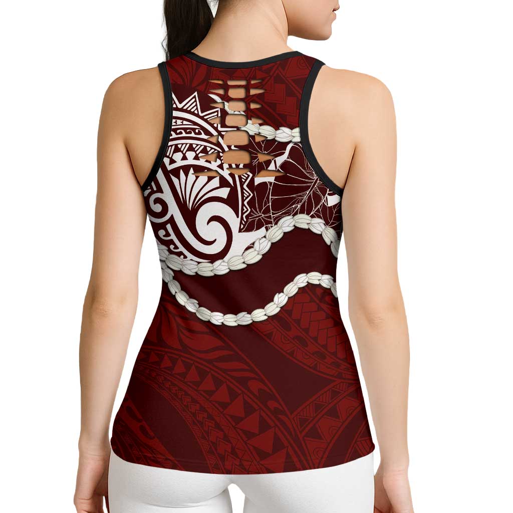Aloha Hawaii Kalo Pikake Lei Hollow Tank Top Chest Tattoo Oxblood Hawaiian Pattern
