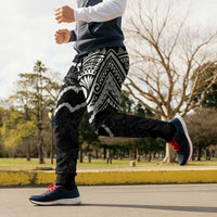 Aloha Hawaii Kalo Pikake Lei Jogger Pants Chest Tattoo Black Hawaiian Pattern
