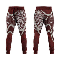 Aloha Hawaii Kalo Pikake Lei Jogger Pants Chest Tattoo Oxblood Hawaiian Pattern