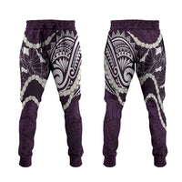 Aloha Hawaii Kalo Pikake Lei Jogger Pants Chest Tattoo Purple Hawaiian Pattern