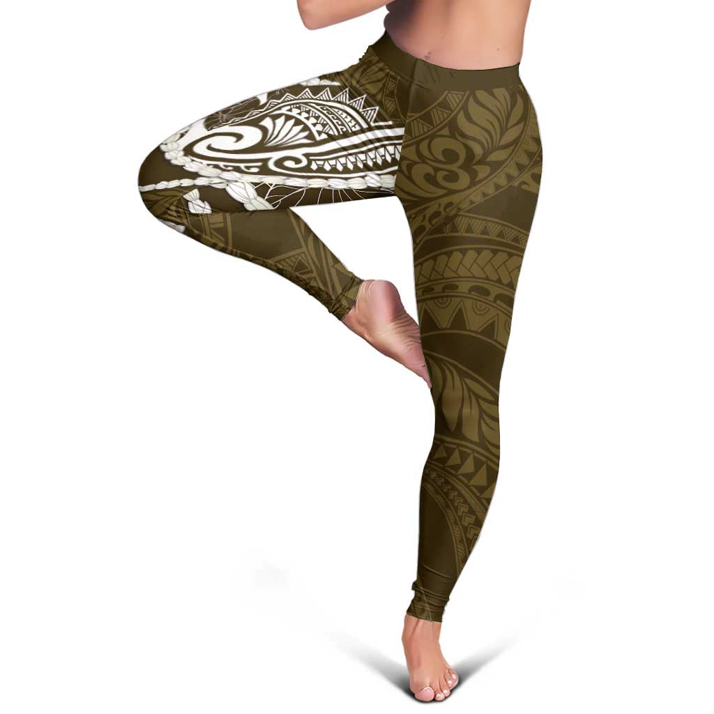 Aloha Hawaii Kalo Pikake Lei Leggings Chest Tattoo Gold Hawaiian Pattern