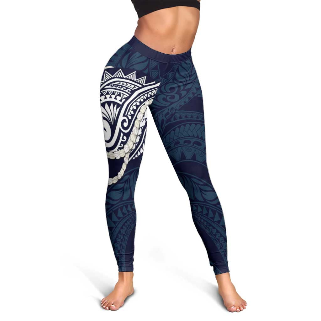 Aloha Hawaii Kalo Pikake Lei Leggings Chest Tattoo Oxford Blue Hawaiian Pattern