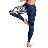 Aloha Hawaii Kalo Pikake Lei Leggings Chest Tattoo Oxford Blue Hawaiian Pattern
