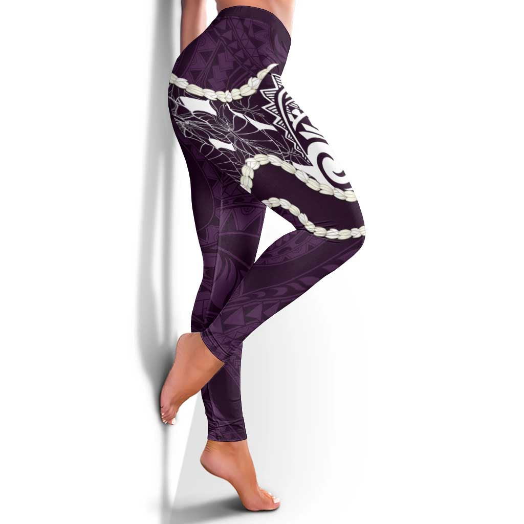 Aloha Hawaii Kalo Pikake Lei Leggings Chest Tattoo Purple Hawaiian Pattern