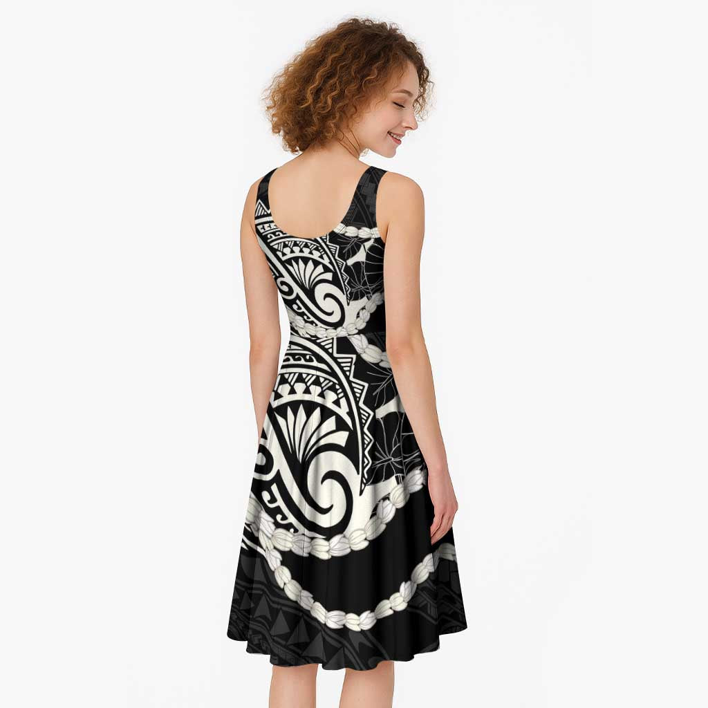 Aloha Hawaii Kalo Pikake Lei Midi Dress Chest Tattoo Black Hawaiian Pattern