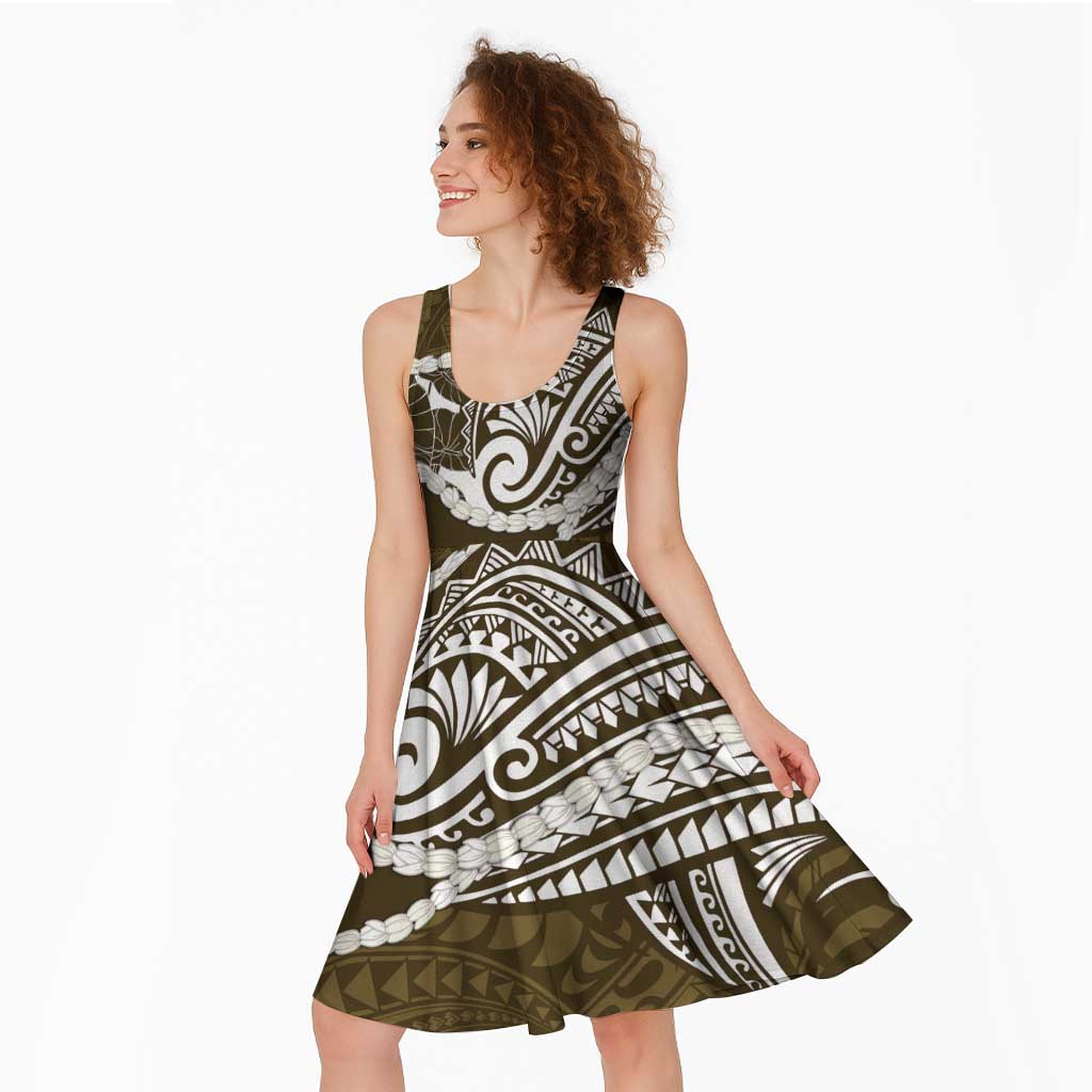 Aloha Hawaii Kalo Pikake Lei Midi Dress Chest Tattoo Gold Hawaiian Pattern