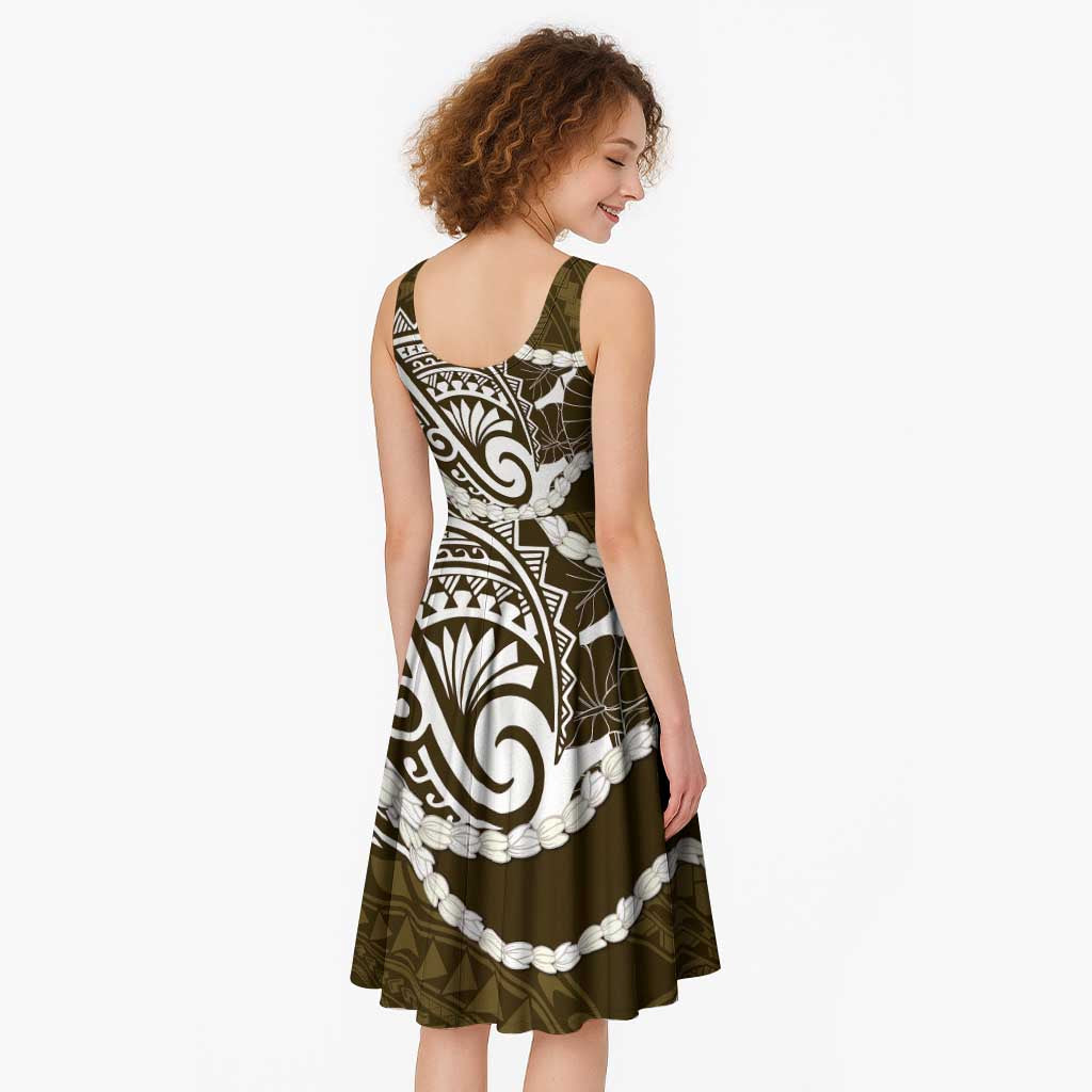 Aloha Hawaii Kalo Pikake Lei Midi Dress Chest Tattoo Gold Hawaiian Pattern