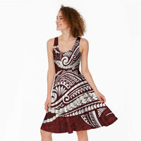 Aloha Hawaii Kalo Pikake Lei Midi Dress Chest Tattoo Oxblood Hawaiian Pattern