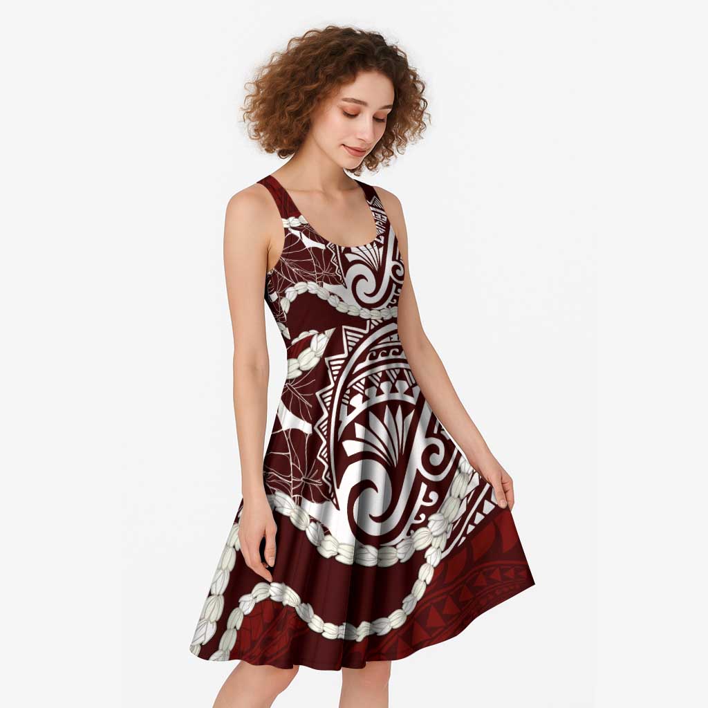 Aloha Hawaii Kalo Pikake Lei Midi Dress Chest Tattoo Oxblood Hawaiian Pattern