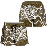 Aloha Hawaii Kalo Pikake Lei Shorts for Women Chest Tattoo Gold Hawaiian Pattern