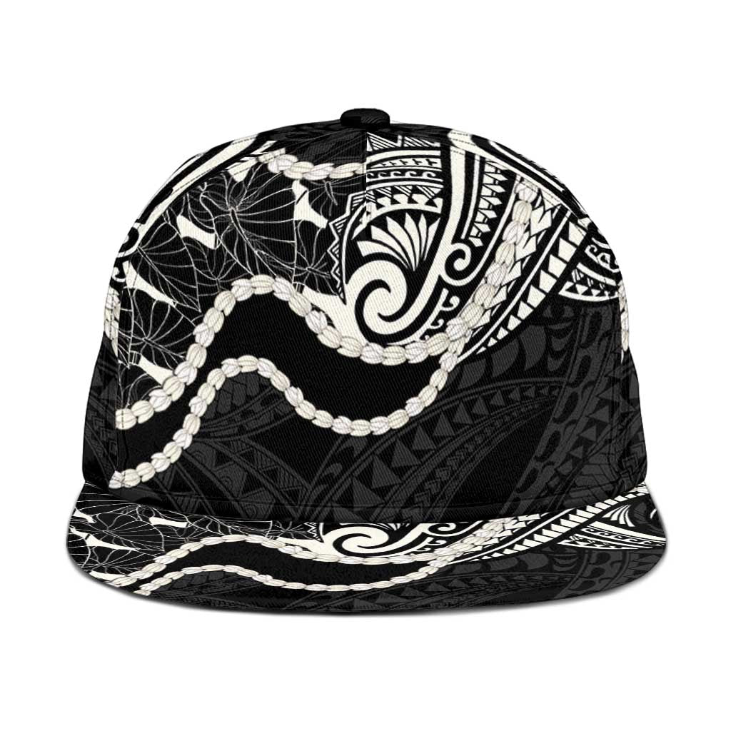 Aloha Hawaii Kalo Pikake Lei Snapback Cap Chest Tattoo Black Hawaiian Pattern