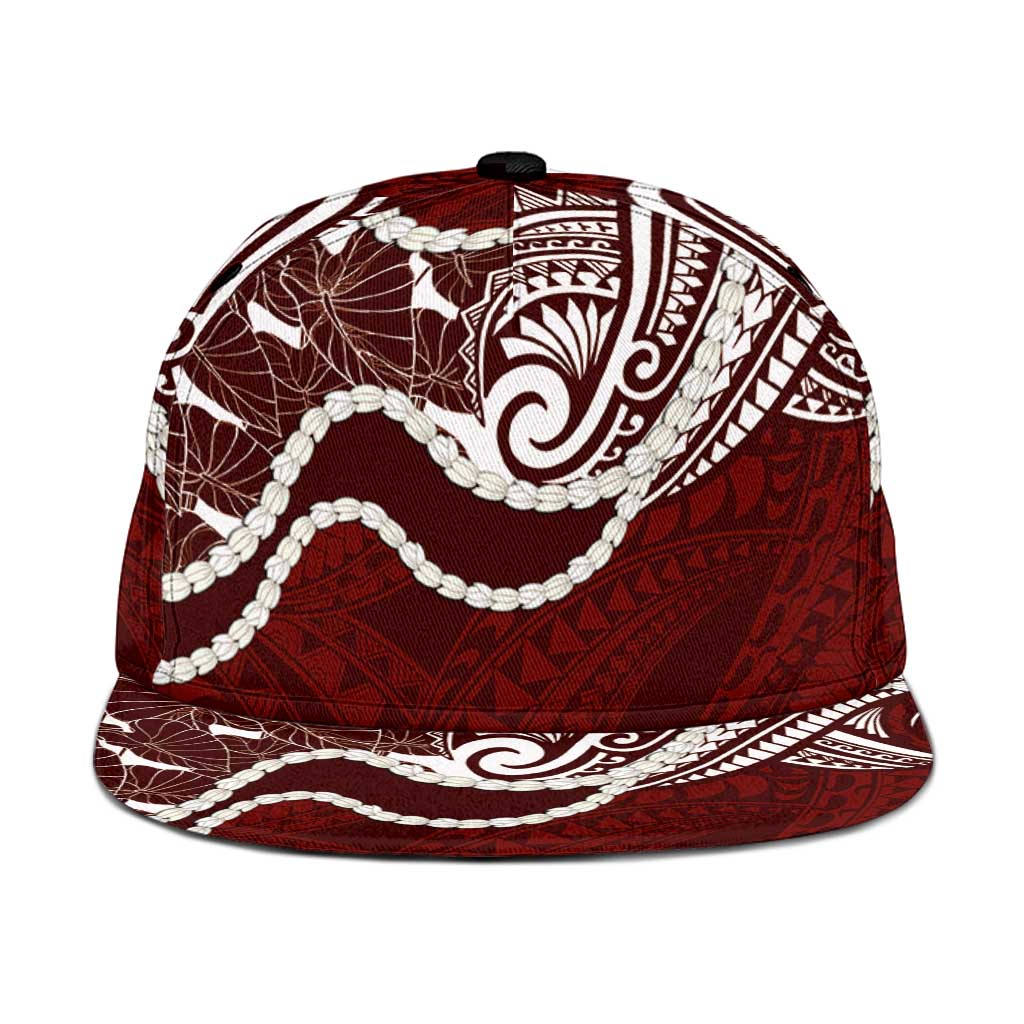 Aloha Hawaii Kalo Pikake Lei Snapback Cap Chest Tattoo Oxblood Hawaiian Pattern