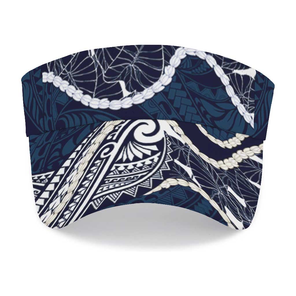 Aloha Hawaii Kalo Pikake Lei Sun Visor Cap Chest Tattoo Oxford Blue Hawaiian Pattern