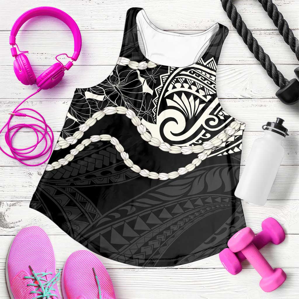 Aloha Hawaii Kalo Pikake Lei Women Racerback Tank Chest Tattoo Black Hawaiian Pattern
