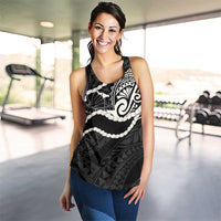 Aloha Hawaii Kalo Pikake Lei Women Racerback Tank Chest Tattoo Black Hawaiian Pattern