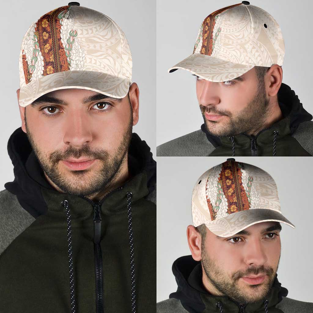 Aloha Hawaii Mikioi Lei Classic Cap Beige Tropical Flower Pattern - Polynesian Pride