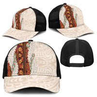 Aloha Hawaii Mikioi Lei Mesh Trucker Cap Beige Tropical Flower Pattern - Polynesian Pride