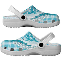 Aloha Hawaii Palaka Clogs Shoes Blue Plumeria Lei