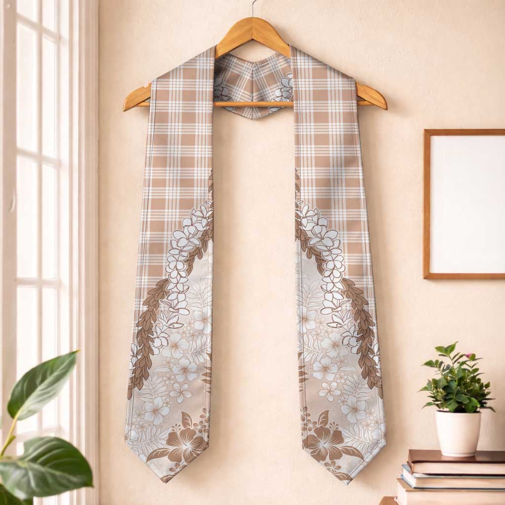 Aloha Hawaii Palaka Graduation Stole Beige Plumeria Lei