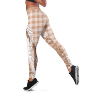 Aloha Hawaii Palaka Leggings Beige Plumeria Lei