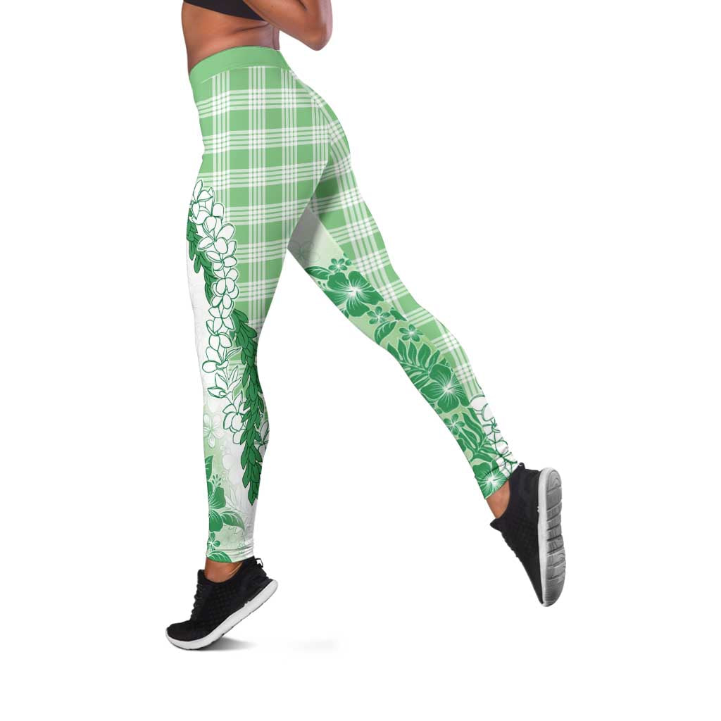 Aloha Hawaii Palaka Leggings Green Plumeria Lei