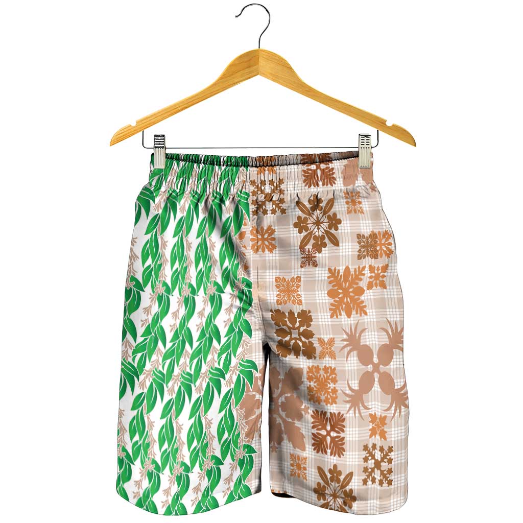 Aloha Hawaii Palaka Tuberose Lei Shorts for Men Hawaiian Quilt Seamless Style LT14 - Polynesian Pride