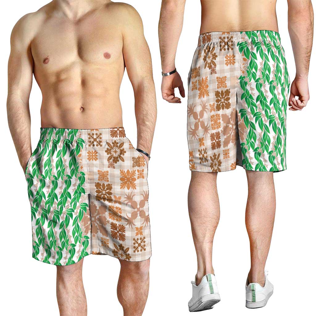 Aloha Hawaii Palaka Tuberose Lei Shorts for Men Hawaiian Quilt Seamless Style LT14 - Polynesian Pride