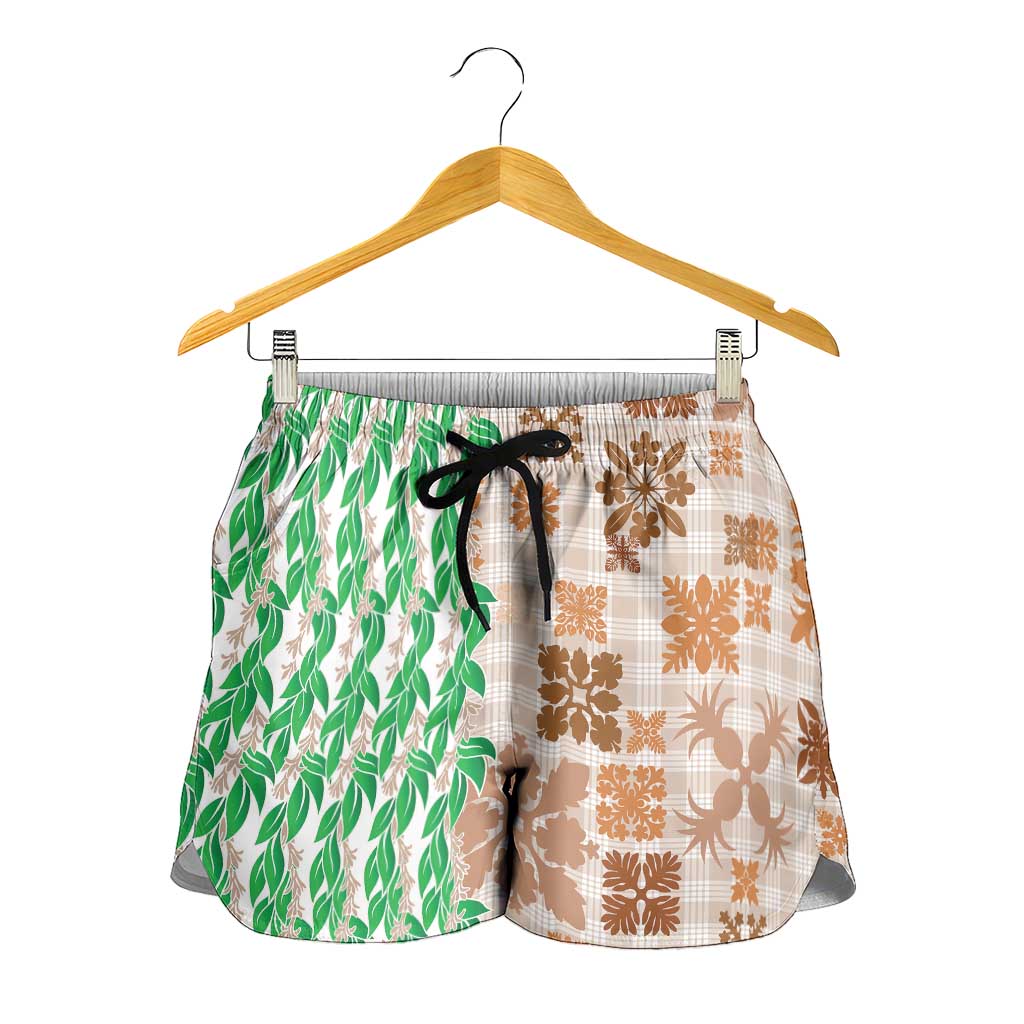 Aloha Hawaii Palaka Tuberose Lei Shorts for Women Hawaiian Quilt Seamless Style - Polynesian Pride