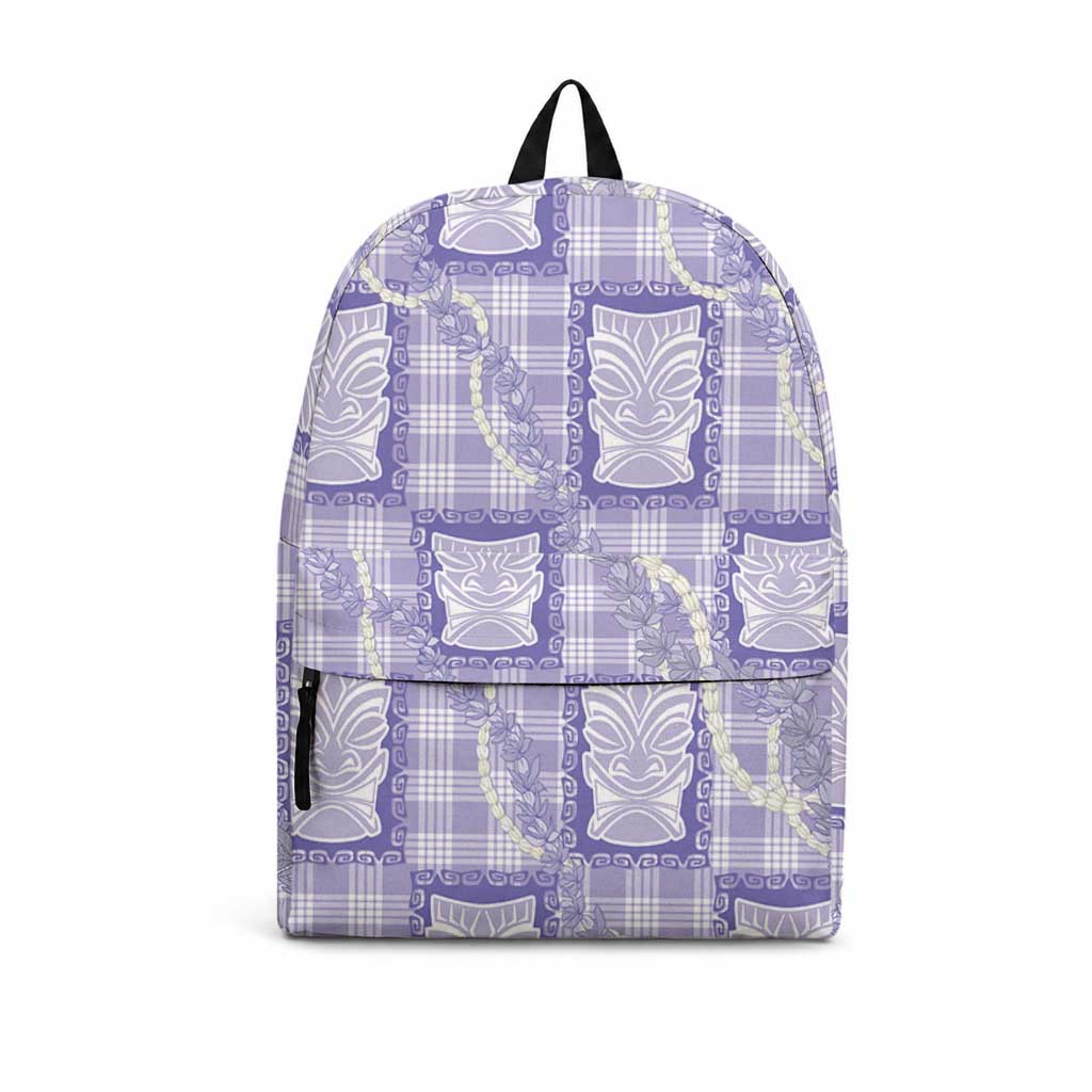 Aloha Hawaii Tiki Palaka Motifs Backpack Honohono Lei Purple Elegant Vibes