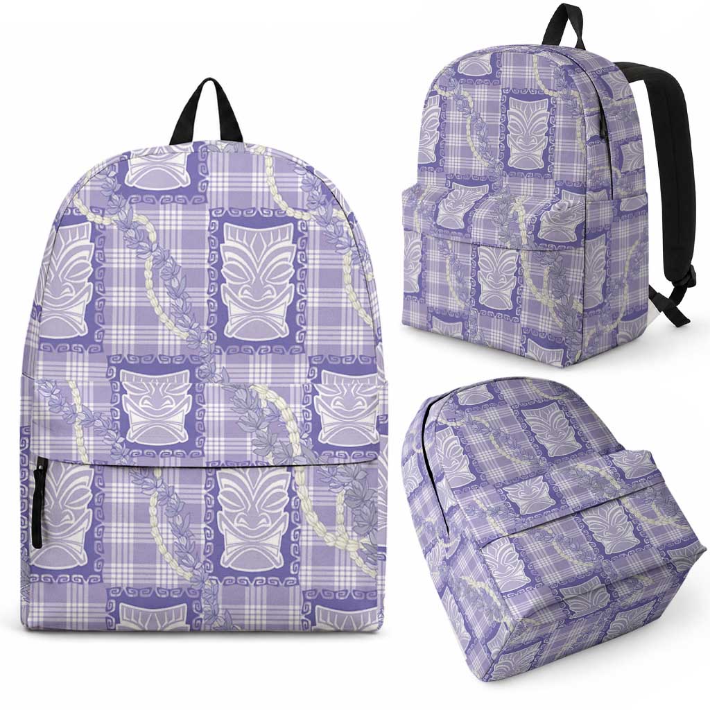 Aloha Hawaii Tiki Palaka Motifs Backpack Honohono Lei Purple Elegant Vibes