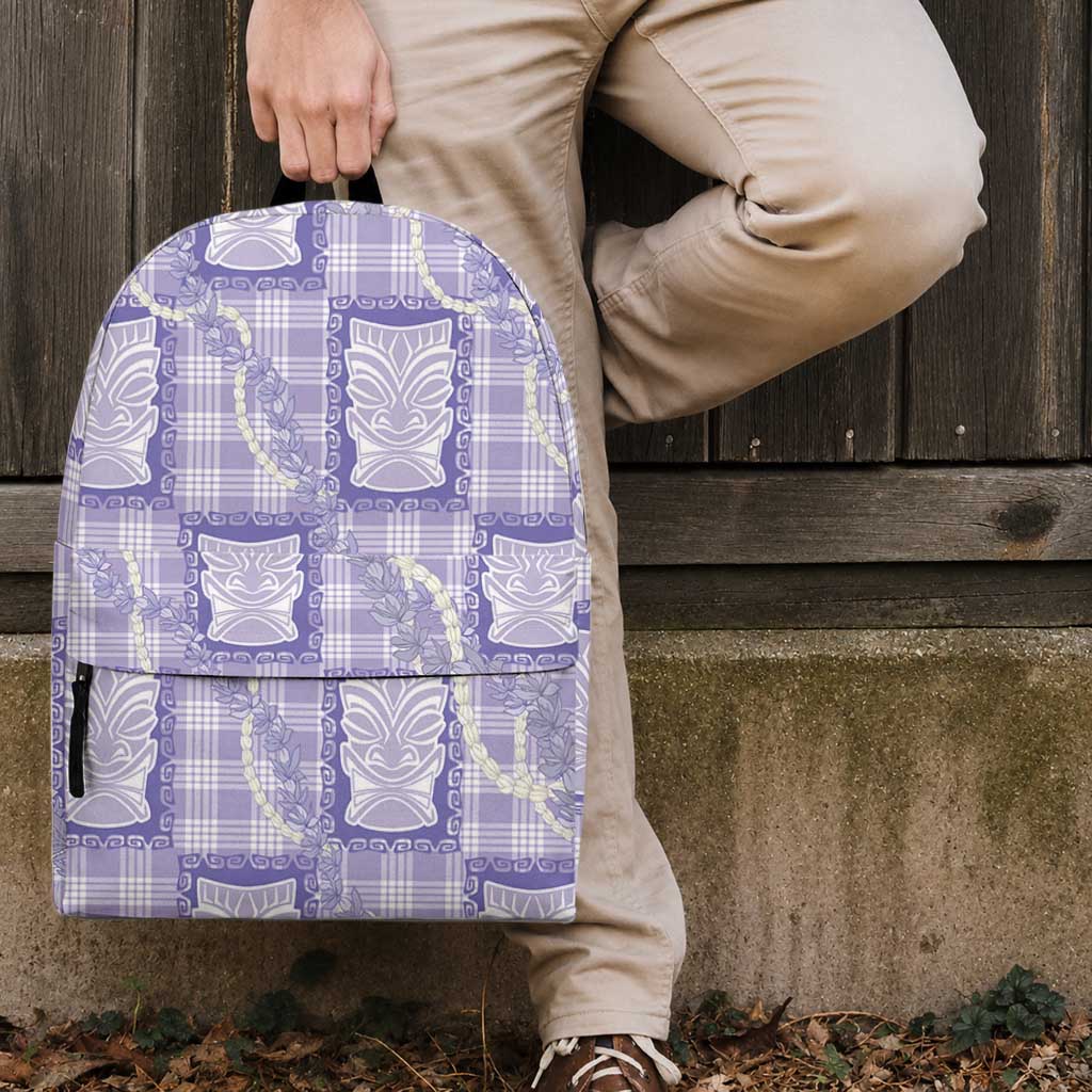 Aloha Hawaii Tiki Palaka Motifs Backpack Honohono Lei Purple Elegant Vibes