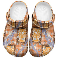 Aloha Hawaii Tiki Palaka Motifs Clogs Shoes Honohono Lei Orange Elegant Vibes