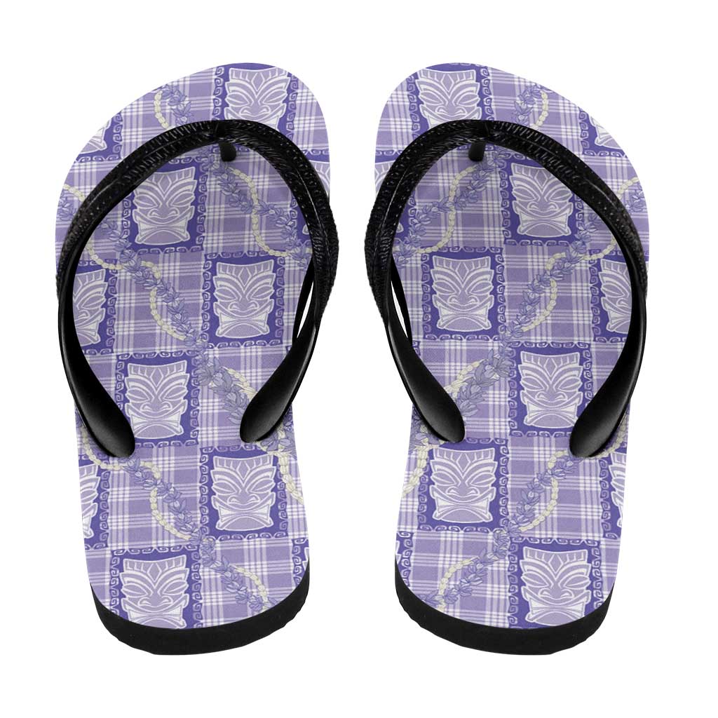 Aloha Hawaii Tiki Palaka Motifs Flip Flops Honohono Lei Purple Elegant Vibes