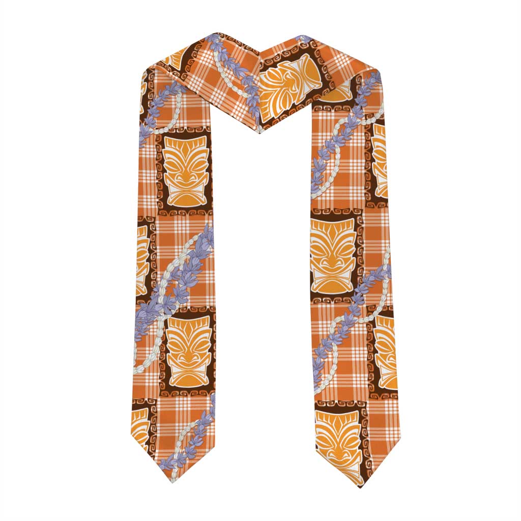 Aloha Hawaii Tiki Palaka Motifs Graduation Stole Honohono Lei Orange Elegant Vibes