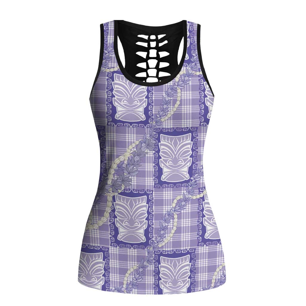 Aloha Hawaii Tiki Palaka Motifs Hollow Tank Top Honohono Lei Purple Elegant Vibes