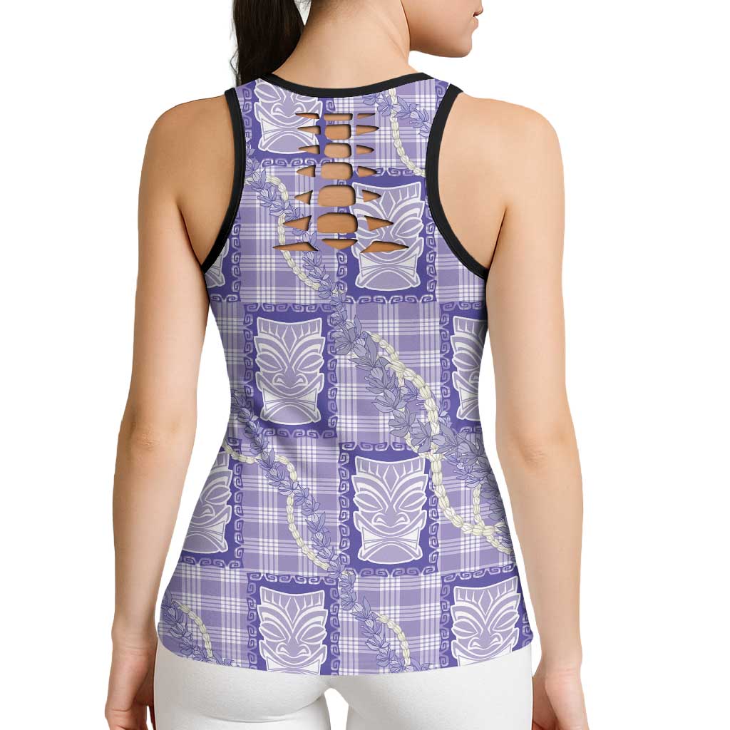 Aloha Hawaii Tiki Palaka Motifs Hollow Tank Top Honohono Lei Purple Elegant Vibes