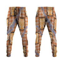 Aloha Hawaii Tiki Palaka Motifs Jogger Pants Honohono Lei Orange Elegant Vibes
