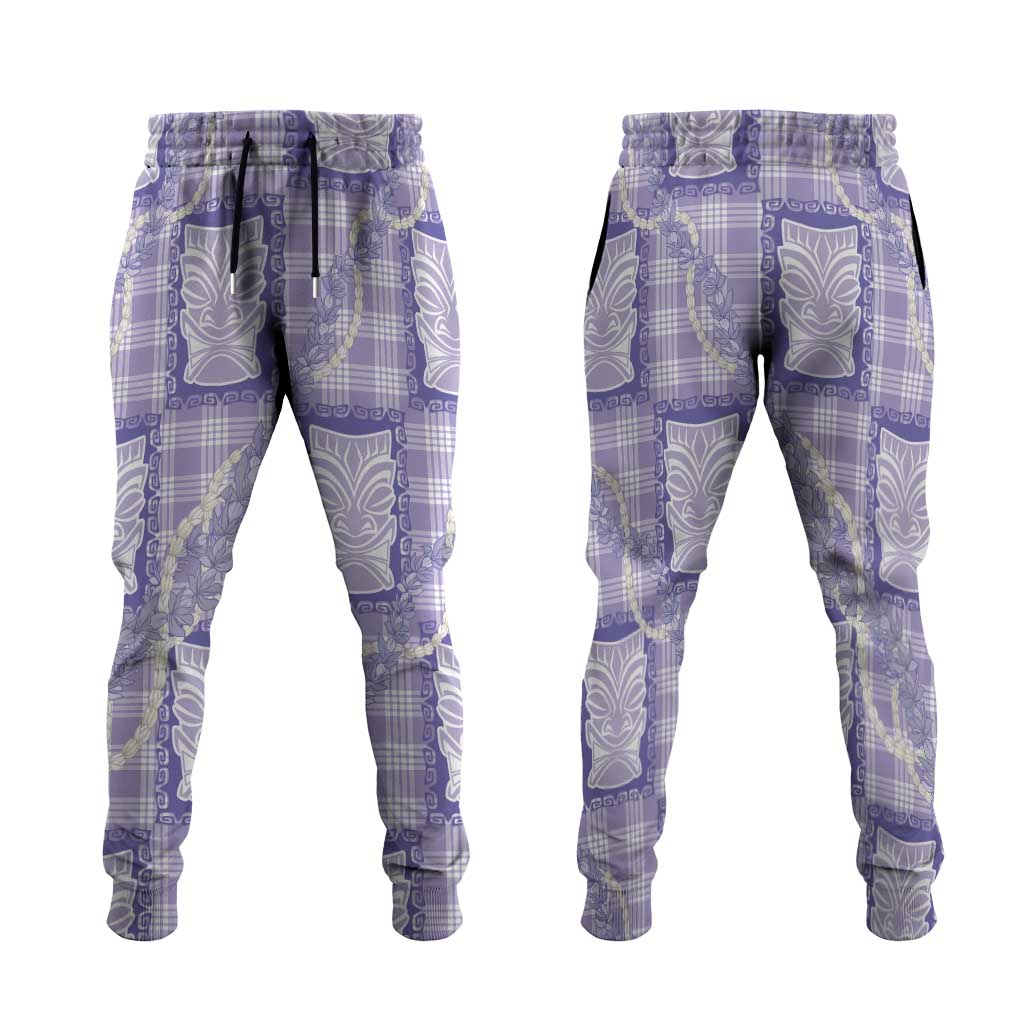 Aloha Hawaii Tiki Palaka Motifs Jogger Pants Honohono Lei Purple Elegant Vibes
